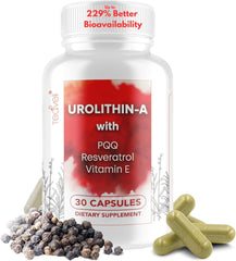 Suplemento avanzado de urolitina-A (15 porciones) con resveratrol, PQQ, vitamina E y bioperina